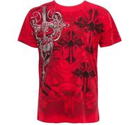 Sakkas TG527T Cross, Sword and Shield Cotton Mens T-Shirt - Red/Large