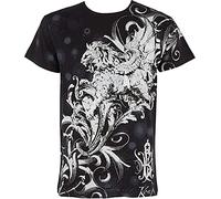 Sakkas TG627T Lion and Vines Metallic Silver Embossed Short Sleeve Crew Neck Cotton Mens Fashion T-Shirt - Black/X-Large