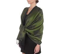 Sakkas Two Tone Floral Rose Reversible Pashmina Scarf Shawl Wrap Stole for Women - Olive/Black