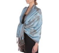 Sakkas Two Tone Floral Rose Reversible Pashmina Scarf Shawl Wrap Stole for Women - Steel Blue/Gray