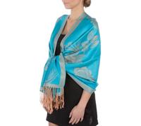 Sakkas Two Tone Floral Rose Reversible Pashmina Scarf Shawl Wrap Stole for Women - Turquoise/Beige