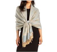 Sakkas Two Tone Vintage Jacquard Paisley Pashmina Shawl Wrap Scarf Stole - SteelBlueBiege