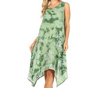 Sakkas UD46 - Tinna Women's Casual Sleeveless Tank Flare Midi Boho Print Dress Cover-up - UD46-2803-Green - OS