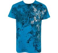 Sakkas Vines and Fleur De Lis Metallic Silver Embossed Short Sleeve Crew Neck Cotton Mens Fashion T-Shirt