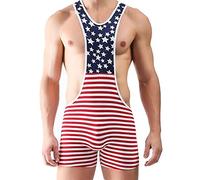 Saklifuo Men American Flag Wrestling Singlet Jockstrap Bodysuit Active Underwear