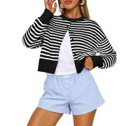 Saklifuo Womens Cropped Cardigan Sweaters Lightweight Y2k Outfits Button Down Knit Crop Jumpers Crew Neck Long Sleeve Knitwear for Autumn Winter Spring