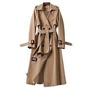 Saklifuo Women's Solid Windbreaker Slim Fit Trench Coat Long Jacket Outerwear with Belt Button