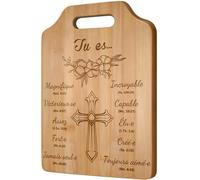 SAKNYUFO Christian Engraved Bamboo Chopping Board - Original Religious Gift for Christening, First Communion and Confirmation - Unique Gift Idea for Christmas or Birthday (Ladies