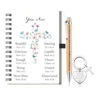 SAKNYUFO Christian Gifts for Women, 3 Pcs Religious Gift Set for Her with Bible Verses Notebook, Inspirational Pen & Cross Keychain for Birthday, Christmas, Baptism