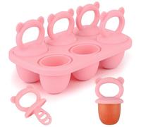 Sakolla Baby Popsicle Molds Mini 6-Cavity Silicone Ice Pop Mold with Sticks Breastmilk Popsicle Molds for Teething Relief Toddler Popsicle Mold for Ice Cream Frozen Yogurt and Fruit Juice (Pink)