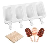 Sakolla Popsicle Silicone Mold, 4 Cavities Ice Pop Molds, Ice Cream Mold Oval Cake Molds with 50 Wooden Sticks
