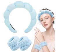 SAKRIMAL Spa Sponge Headband for Washing Face, Skincare Headbands Terry Cloth Bubble Soft Get Ready Hairband for Makeup Removal,Shower, Hair Accessories,for Women (Blue)