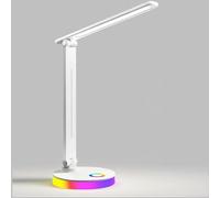 sakruda LED Desk Lamp,Eye-Caring Touch Control Table Lamp W/USB Charging Port,Stepless Dimmable Beside Reading Light,Foldable Desk Lamp W/Colored Night Light for Work,Kids Study,Home,Bedroom,White