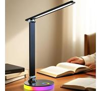 sakruda LED Desk Lamp,Eye-Caring Touch Control Table Lamp W/USB Charging Port,Stepless Dimmable Beside Reading Light,Foldable Desk Lamp W/Colored Night Light for Work,Kids Study,Home,Bedroom,Black