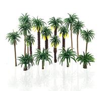 Saktopdeco 16 Pieces Plastic Model Tropical Coconut Palm Tree Cake Topper Diorama Trees for Model Train Railway Fairy Garden