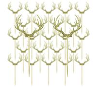 Saktopdeco 20 Counts Gold Deer Antler Cake Topper Glitter Paper Christmas Reindeer Cupcake Toppers Picks for Themed Party Decor Supplies