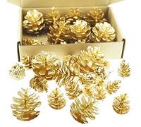 SaktopDeco 30 Counts Artificial Pine Cones Small Gold Pinecones Ornaments Christmas Pine Cones Bulk for Crafts Christmas Tree Holiday Garland Wreath Decor