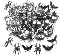 Saktopdeco 60 PCS Small Black Spider Rings Plastic Bat Ring Halloween Cupcake Toppers Rings for Party Decorations Prank Joke Props