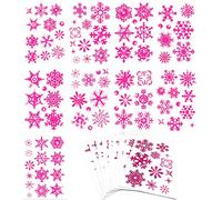 SaktopDeco 9 Sheets Glitter Pink Snowflake Window Clings Decals Christmas Glass Static Stickers for Wedding Xmas Party Winter Decoration