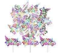SaktopDeco Small Plastic Happy Birthday Cupcake Toppers Colourful Birthday Cake Toppers Picks for Party Dessert Table Decorations Supplies