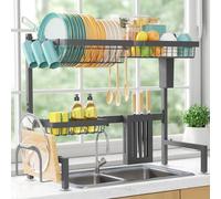 Sakugi Dish Drying Rack - Large Over The Sink Dish Drainer Drying Rack (26.8"" to 33.9"" W), Large Capacity Stainless Steel Dish Rack, Multifunctional Kitchen Organizers and Storage Rack, Gray, US654