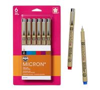 Sakura .25mm Pigma Micron Pens #01, Pack of 6, Black/Red/Blue/Green/Brown and Purple
