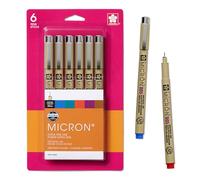 Sakura .2mm Pigma Micron Pens #005, Pack of 6, Black/Red/Blue/Green/Brown and Purple