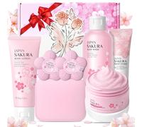 Sakura Bath & Body Care Set, 7Pcs Pampering Scented Collection with Shea Butter & Hyaluronic Acid for Hydrating & Nourishing, Birthday Christmas Fragrance-Infused Self-Care Gift for Women Teen Girls