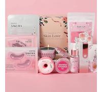 Sakura Bath Set, 8Pcs Hydrating Skincare & Relaxing Spa Kit with Niacinamide & Hyaluronic Acid for Glowing, Soft & Radiant Skin, Birthday Christmas Pamper Self-Care Gifts for Women Teen Girls