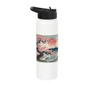 Sakura Blossom Fuji Wave Sunset Japanese Art Stainless Steel Insulated Water Bottle
