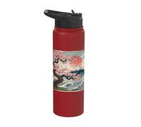 Sakura Blossom Fuji Wave Sunset Japanese Art Stainless Steel Insulated Water Bottle