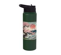 Sakura Blossom Fuji Wave Sunset Japanese Art Stainless Steel Insulated Water Bottle