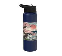 Sakura Blossom Fuji Wave Sunset Japanese Art Stainless Steel Insulated Water Bottle