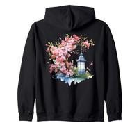 Sakura Blossom Lantern Watercolor Art Zip Hoodie