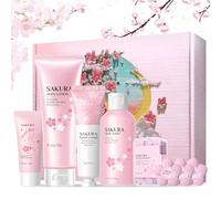 Sakura Body Care Gift Set, 8 PCS Sakura Bath Sets for Women Gifts, Bath Gift Sets con Shower Gel, Bath Bombs, Body Lotion, Hand Mask, Travel Soap, Hand Cream, Suitable Mother's Day, Birthday Gifts
