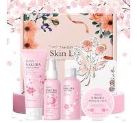 Sakura Body & Sleep Set, 5PCS Hydrating & Soothing Floral Self-Care Set with Pillow Sleep Spray, Body Wash, Butter & Lotion, Christmas Travel Relaxing Bedtime Pamper Gifts for Women Girls