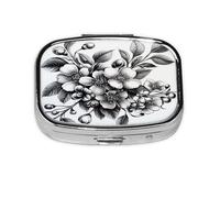 Sakura Branch Pattern Pill Box Travel Pill Box Small Square Medicine Box for Purse and Bag Gifts Black and White