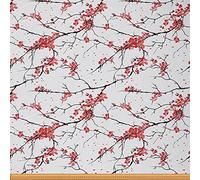 Sakura Branches Upholstery Fabric for Chairs,Cherry Blossom Flowers Botanical Fabric by The Yard,Oriental Botanical Fabric for Upholstery and DIY Projects,2 Yards,(L184*W150cm) Red White