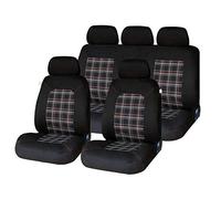 Sakura Car Seat and Headrest Covers - 'Lambeth' Full Set in Black with Red/White Checked Stitching Design - Universal Easy Fit
