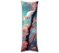 Sakura Cat Body Pillow Cover, 50x135cm Long Pillowcase with Zipper Closure, Rectangle Pillow Case, Velvet Long Bolster Pillowcase Pregnancy Maternity Nursing Back and Neck Support Cushion Covers n-945