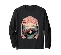 Sakura Cherry Blossom Bridge Lake Landscape Long Sleeve T-Shirt