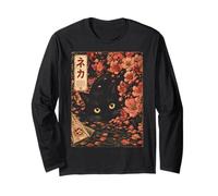 Sakura Cherry Blossom Japanese Cat Ukiyo-e Vintage Long Sleeve T-Shirt