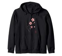 Sakura Cherry Blossom Tree Branch Minimalist Japanese Sumi E Zip Hoodie