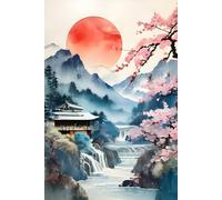 SAKURA CHERRY BLOSSOMS SUMMER-Vintage Japanese Village-Journal Notebook Diary Sketch Asian Art Men/Women/Teen GIFT: ֍OFFICE/SCHOOL SUPPLIES֎ Engineer ... - 4 Seasons in Sumi E Watercolor Style)