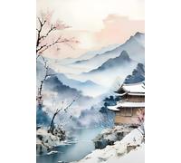 SAKURA CHERRY BLOSSOMS WINTER-Vintage Japanese Village-Journal Notebook Diary Sketch Asian Art Men/Women/Teen GIFT: ֍OFFICE/SCHOOL SUPPLIES֎ Engineer ... - 4 Seasons in Sumi E Watercolor Style)