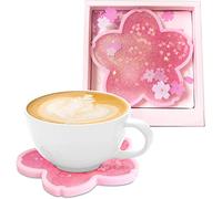 Sakura Coasters, Cherry Blossom Quicksand Flash Coaster Cute Quicksand Glitter Drink Coasters Non-Slip Insulation Coasters for Home Decor Sakura, Pink, 4.72IN