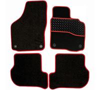 Sakura DD2016RD Tailored Car Mats, Black with Rubber Heelpad - Red Trim