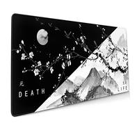 Sakura Death Life Black and White Cherry Blossom Pattern Extended Large Mouse Pad Non-Slip Rubber Base Stitched Edges Waterproof Gaming Home Office 90x40cm XXL