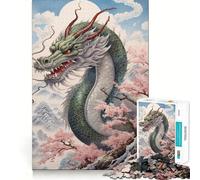 Sakura Dragon Chinese Jigsaw Puzzles 1000 Piece for Adults Intellect Toy Calm Relax Precise Cut Santa Wish Item (38x26cm)