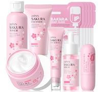 Sakura Face Care Set, 11 Pieces High Moisturising Sakura Skin Care Set, Facial Cleansing Toner, Serum, Eye Cream, Moisturising Cream, Lip Balm & Mud Masks, Complete Beauty Routine Set